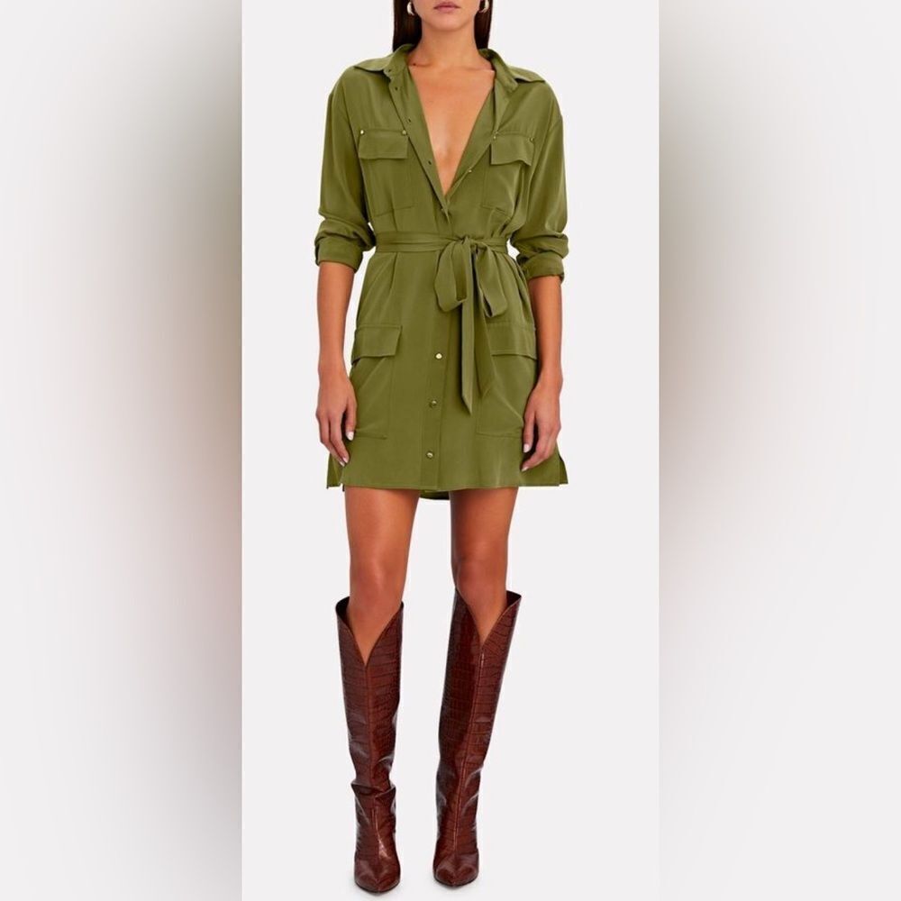 Intermix 100% silk Olive Green/army Button-Up Dress, US0